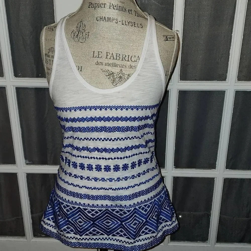 Sam Edelman Womens Blue White Embroidered Tank Top Medium
